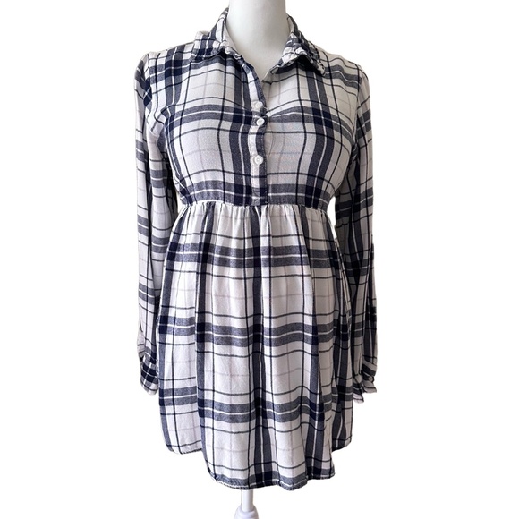 ISABEL MATERNITY Plaid Long Sleeve Button Down Empire Waist Flowy Blouse Size M - Picture 1 of 12